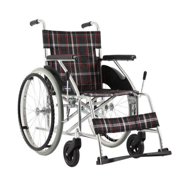 車椅子 アルミ製標準車いす 自走式 黒チェック 介護 リハビリ 福祉用具
