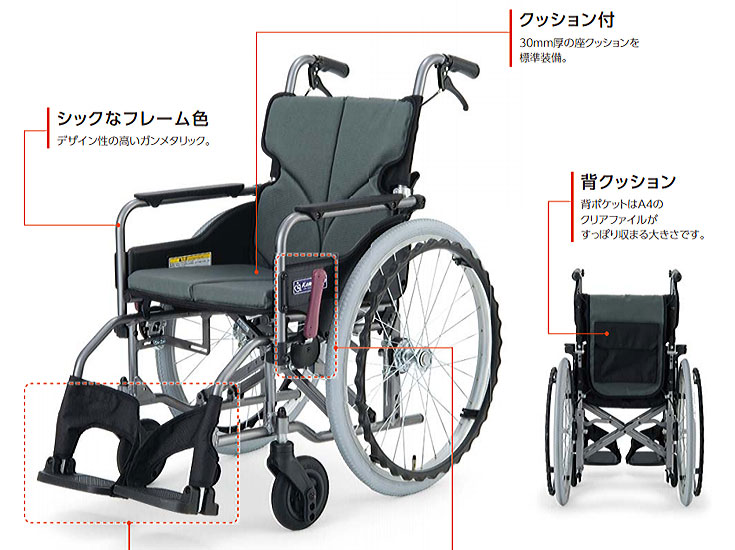 非課税】カワムラサイクル自走用車椅子 モダン標準Ａタイプ KMD-A22-40